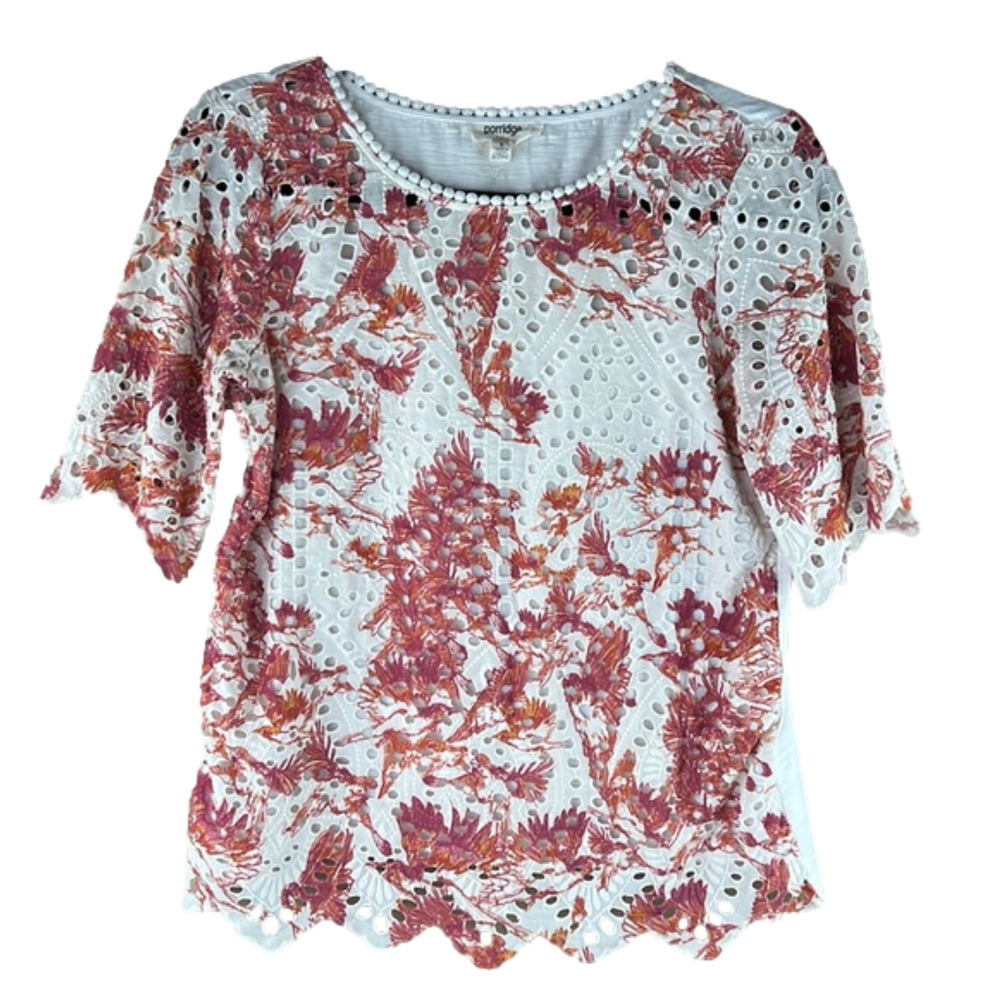 Anthropologie Porridge Short Sleeve Eyelet  Slip On Top